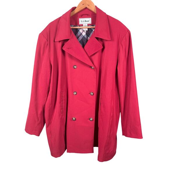 L.L. Bean Jackets & Blazers - L.L. Bean Trench Coat Jacket Womens Size XL Double Breasted Plaid Lining Pockets